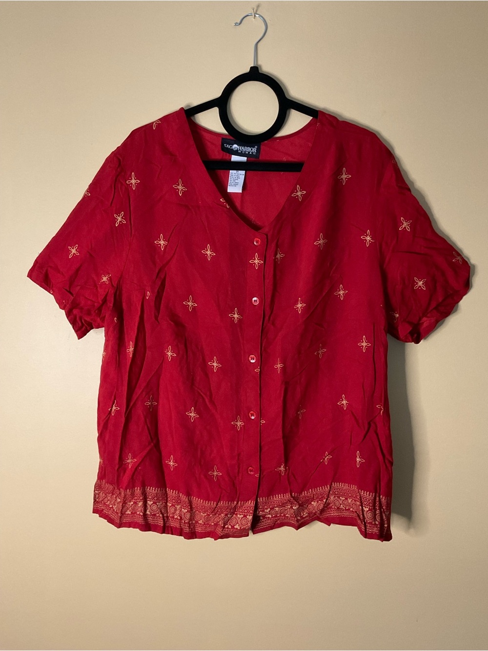 Sag Harbor Red Short-Sleeve Button-Front Top and Skirt Set